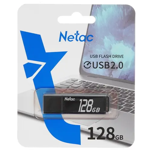 Флешка 128Gb Netac U351 USB2.0 с колпачком, металлическая, чёрный