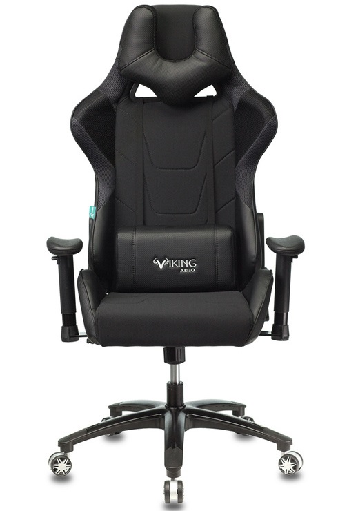 Кресло Zombie VIKING 4 AERO (текстиль/эко.кожа, мех. качания, крест. пластик, до 120 кг) Черый