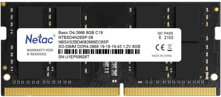Модуль памяти SODIMM DDR4 8Gb PC4-21300 2666MHz Netac