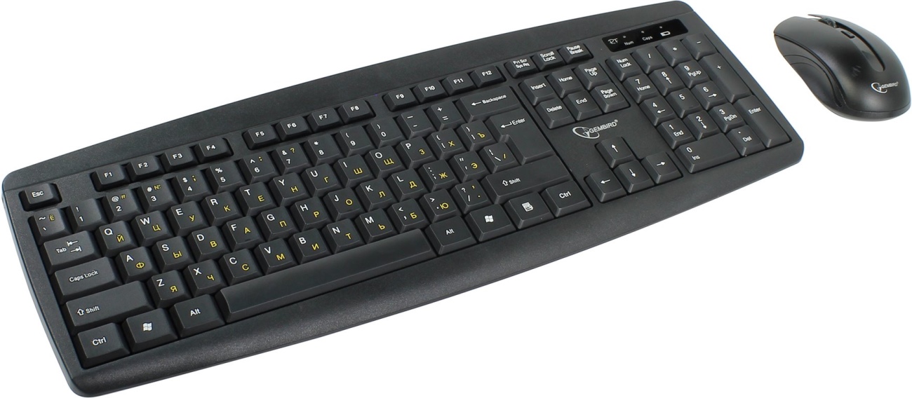 Комплект беспроводной (клавиатура+мышь) Gembird KBS-8000 Wireless (жёлтая кириллица, до 10 м) USB черный