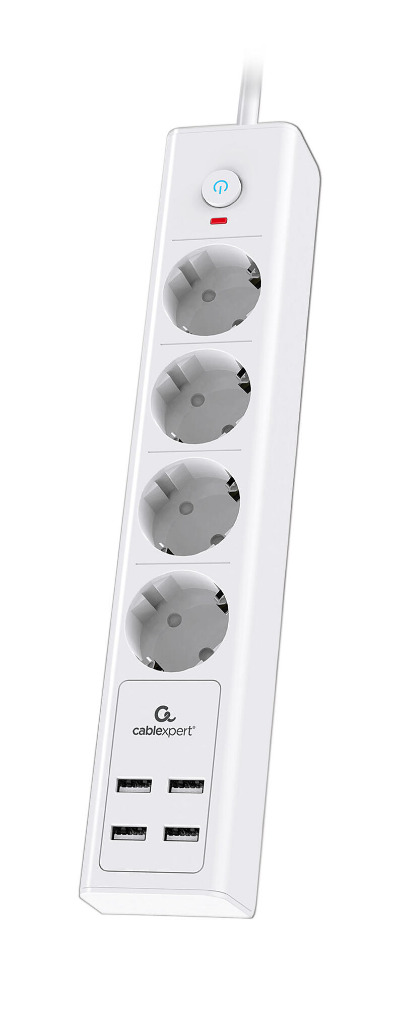 Сетевой фильтр Cablexpert Exnovo EXN-4-U4-W-2, 4р, 16А, 4хUSB, 3.4A, 2м, белый