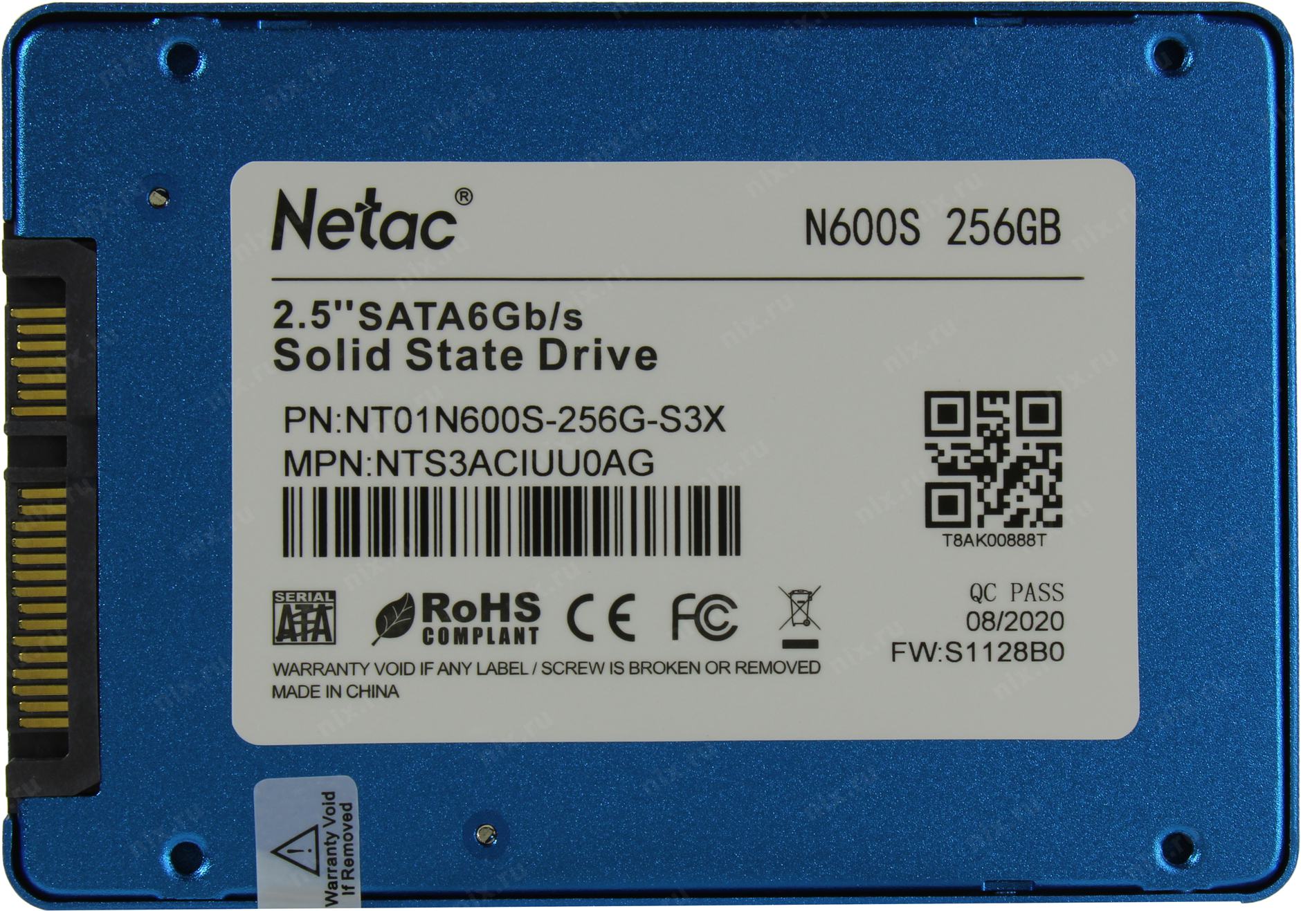 Накопитель SSD SATA 256Gb Netac N600S (TLC, 540/490 Мбайт/сек)