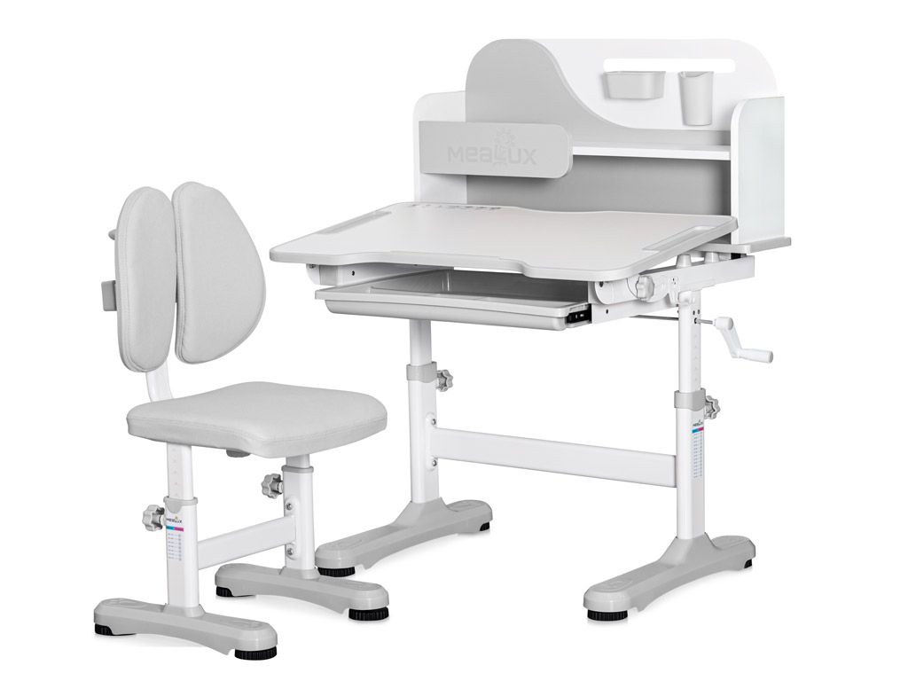 Стол Mealux Ergokids Fresco gray (ш77 х г43-60 х в52-75, стул в комплекте) бело-серый