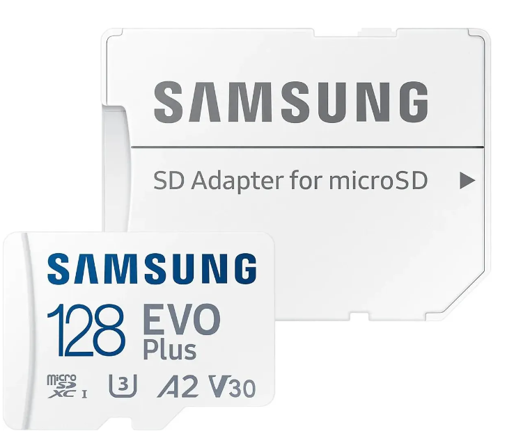 Карта памяти microSD 128Gb Samsung EVO Plus Class 10, A2, V30, UHS-I, 90 МБ/с, 160 МБ/с с SD адаптером