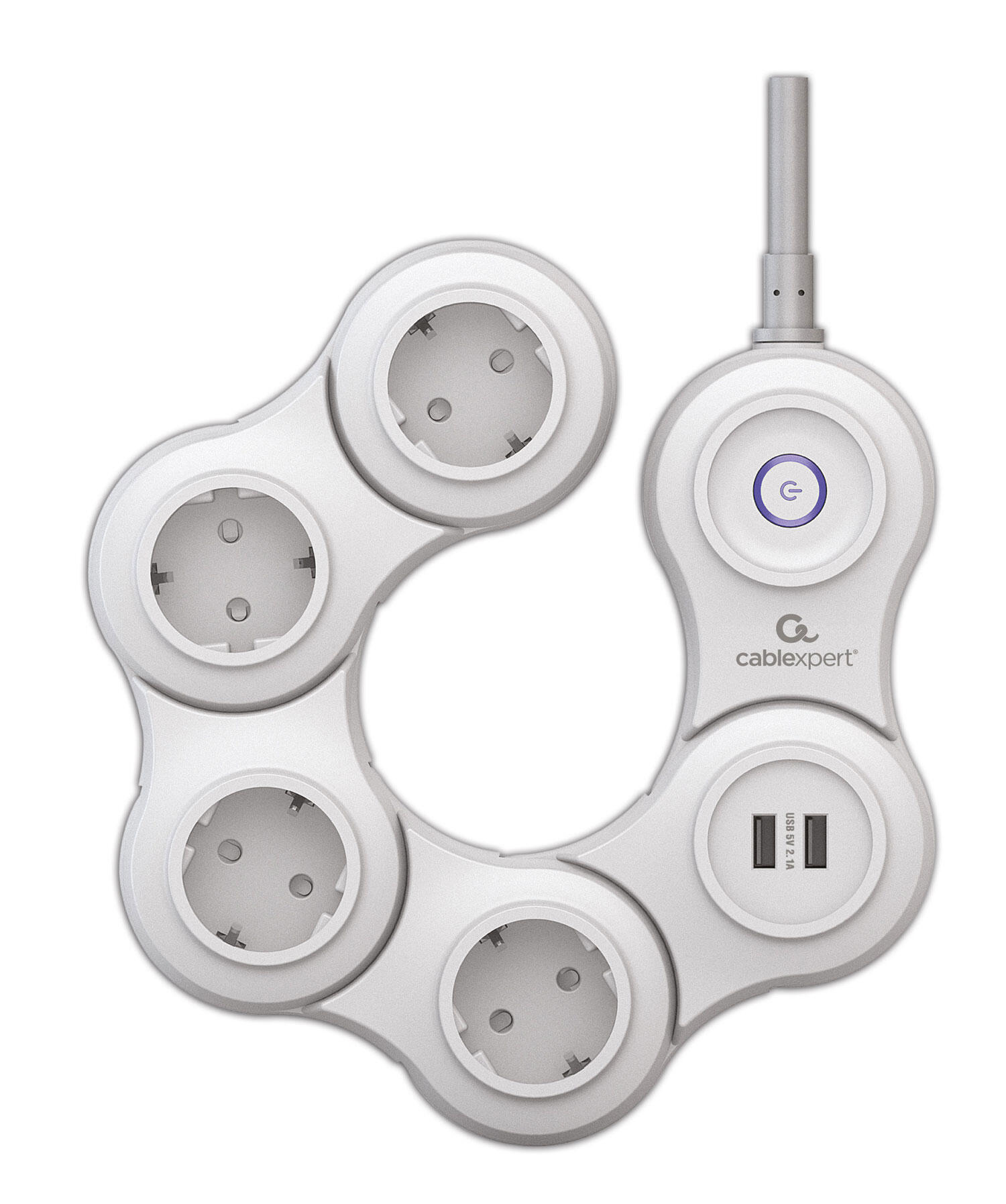 Сетевой фильтр Cablexpert Snake SNK-4-U2-W-2, 4р, 10А,  2хUSB, 2м, белый