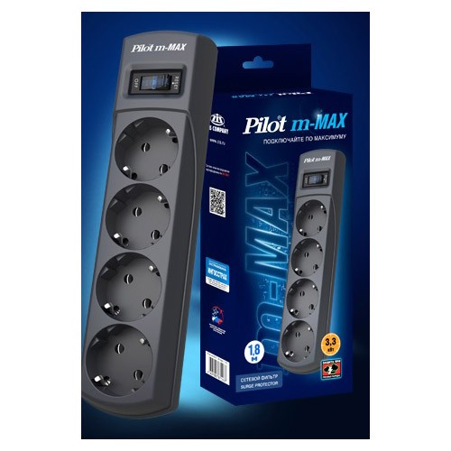 Сетевой фильтр Pilot m-MAX (4 розетки)  1.8м, серый