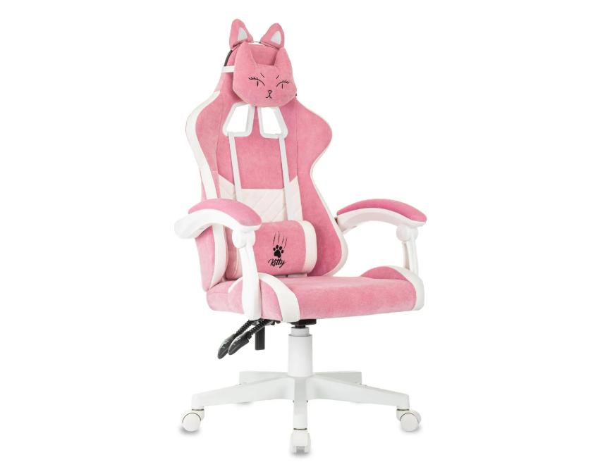 Кресло Knight Kitty W Fabric (ткань, фиксация наклона спинки, крестов. пластик, до 120 кг) розовый/молочный