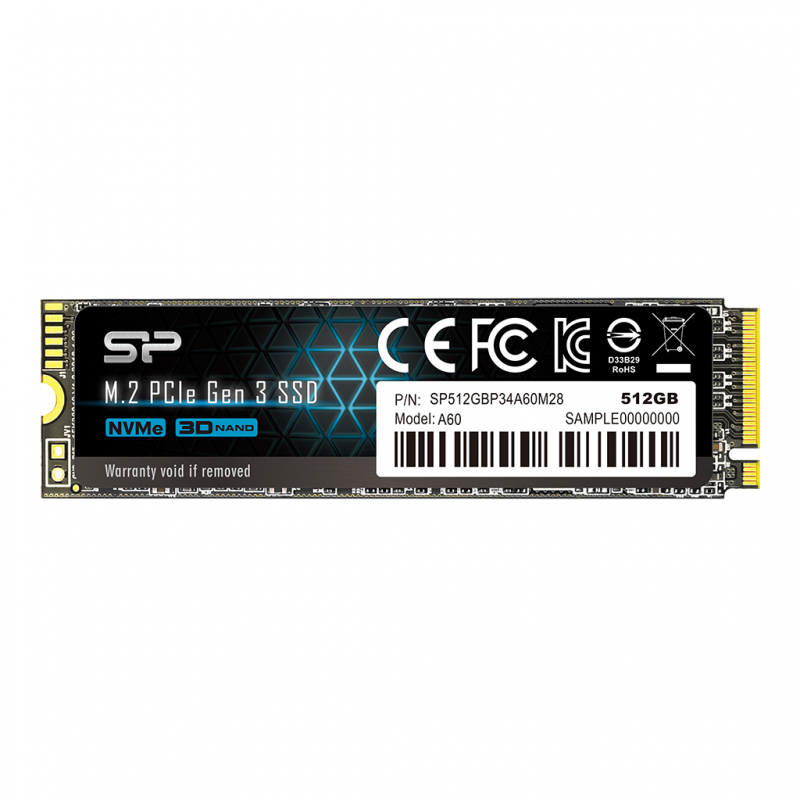 Накопитель SSD M.2 512Gb Silicon Power A60 (PCI-E 3.0 x4, 2200/1600 Мбайт/сек)