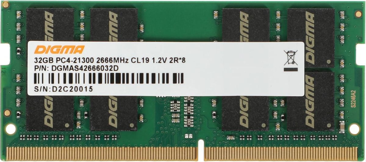 Модуль памяти SODIMM DDR4 32Gb PC4-21300 2666MHz Digma CL19