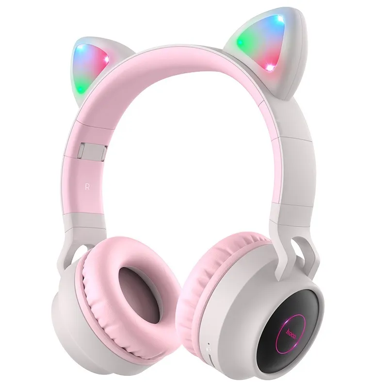 Наушники беспроводные HOCO W27 Bluetooth с кошачьими ушами, серый