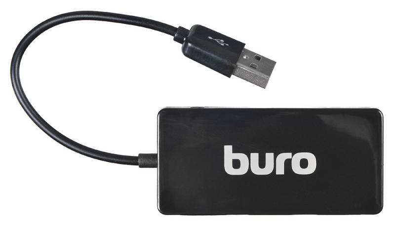 Концентратор USB-A - 4-port USB2.0, Buro Slim BU-HUB4-U2.0-Slim, черный