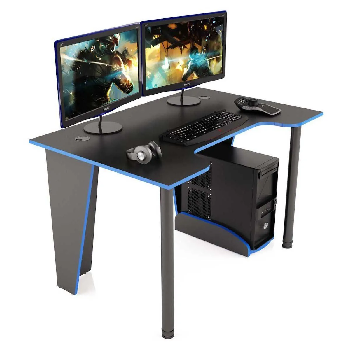 Стол компьютерный MaDXRacer XBASIC XG12 "1200х800х750" черный, кромка синяя
