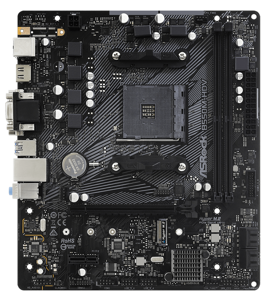 Материнская плата Socket AM4 ASRock B550M-HDV (B550) 2*DDR4 1*PCI-Ex1 1*PCI-Ex16 SATA M.2 HDMI DVI VGA mATX