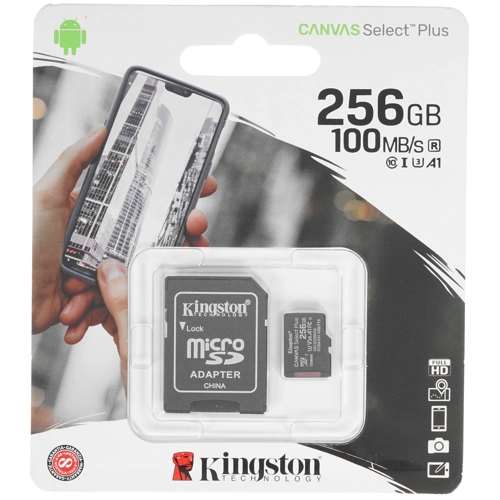 Карта памяти microSD 256Gb Kingston microSDHC Class 10 UHS-I Canvas Select без адаптера