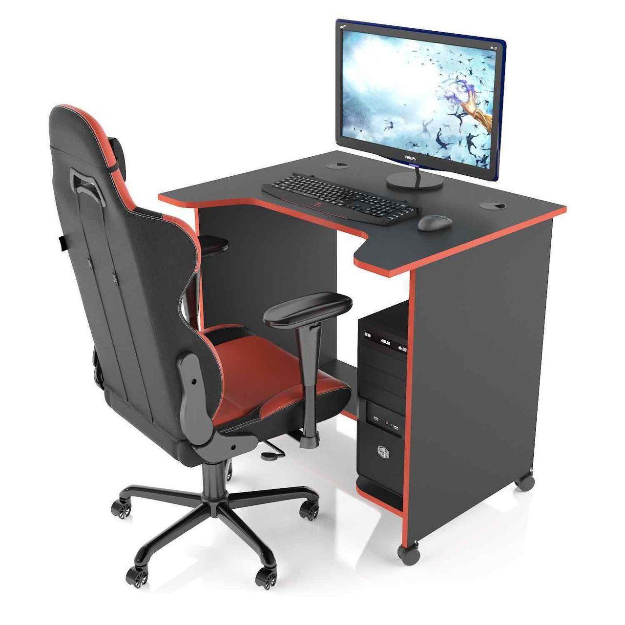 Стол компьютерный MaDXRacer XMINI XG08 "800х650х750" черный, кромка красная