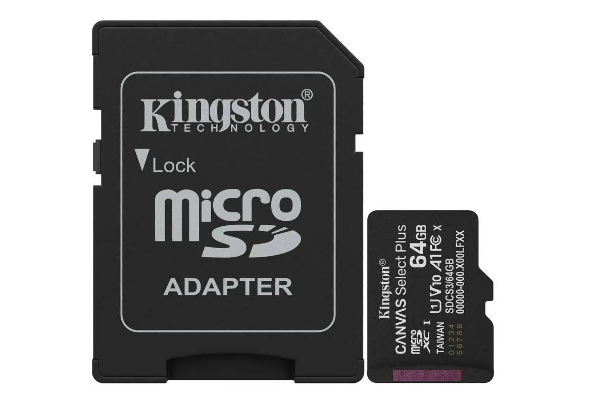Карта памяти microSD 64Gb Kingston microSDXC Class 10 UHS-I U1 A1 V 10 Select Plus + SD адаптер 100MB/s
