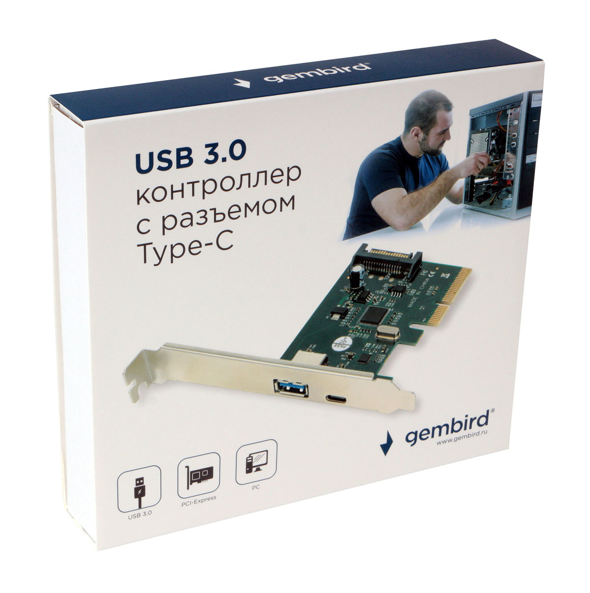 Контроллер PCI-E Gembird SPCR-02 (1*USB3.1, 1*USB-C )