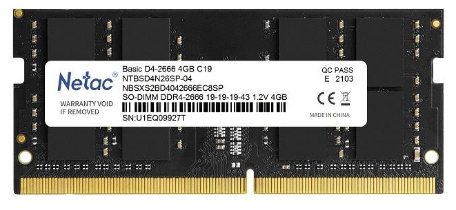 Модуль памяти SODIMM DDR4 4Gb PC4-21300 2666MHz Netac