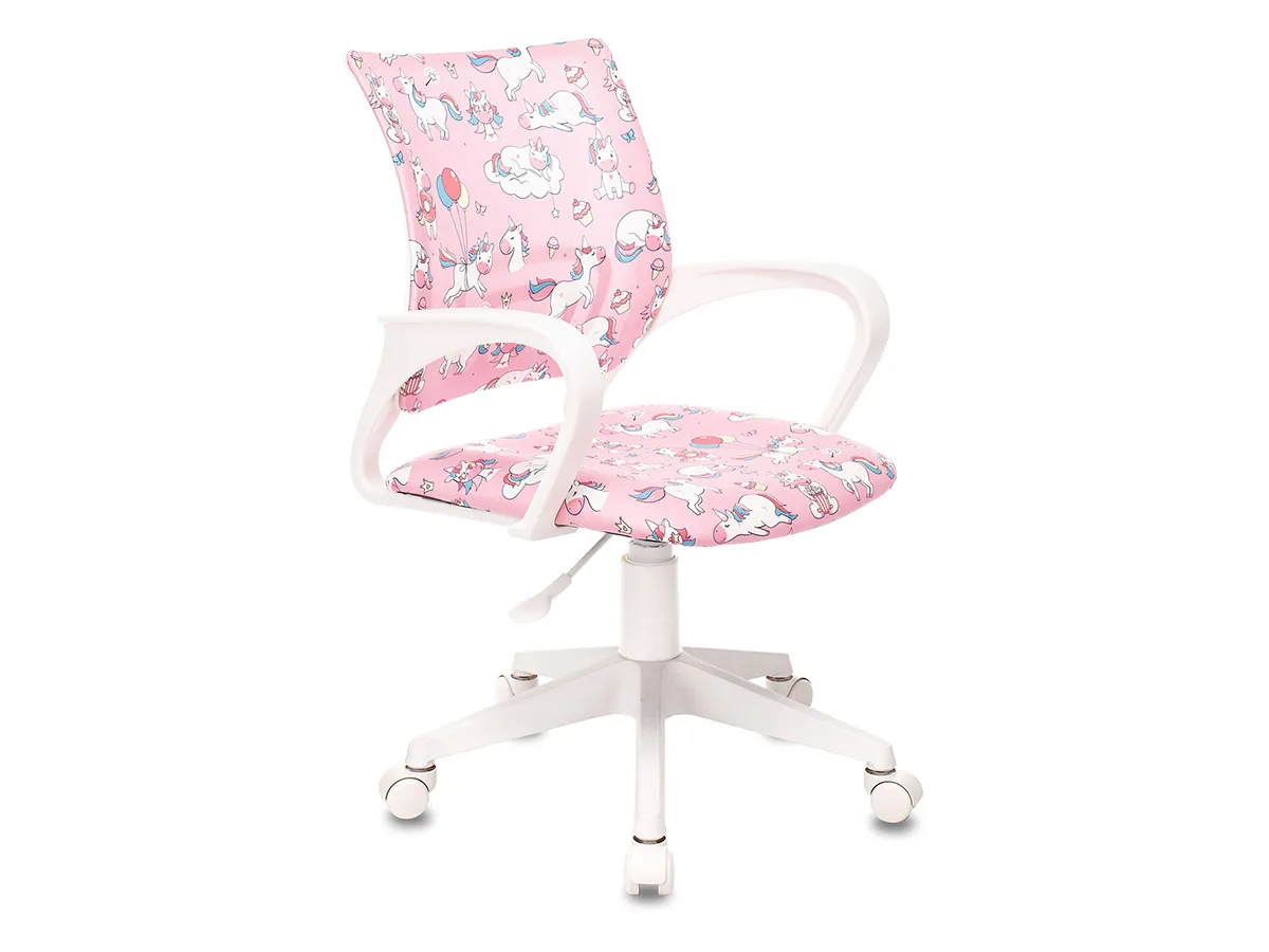 Кресло Бюрократ BUROKIDS 1 W (ткань, без мех. качания, крест. пластик, до 120 кг) Розовый, единороги