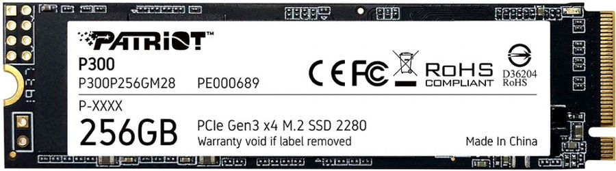 Накопитель SSD M.2 256Gb Patriot P300P256GM28 (PCI-E 3.0 x4, 1700/1100 Мбайт/сек)