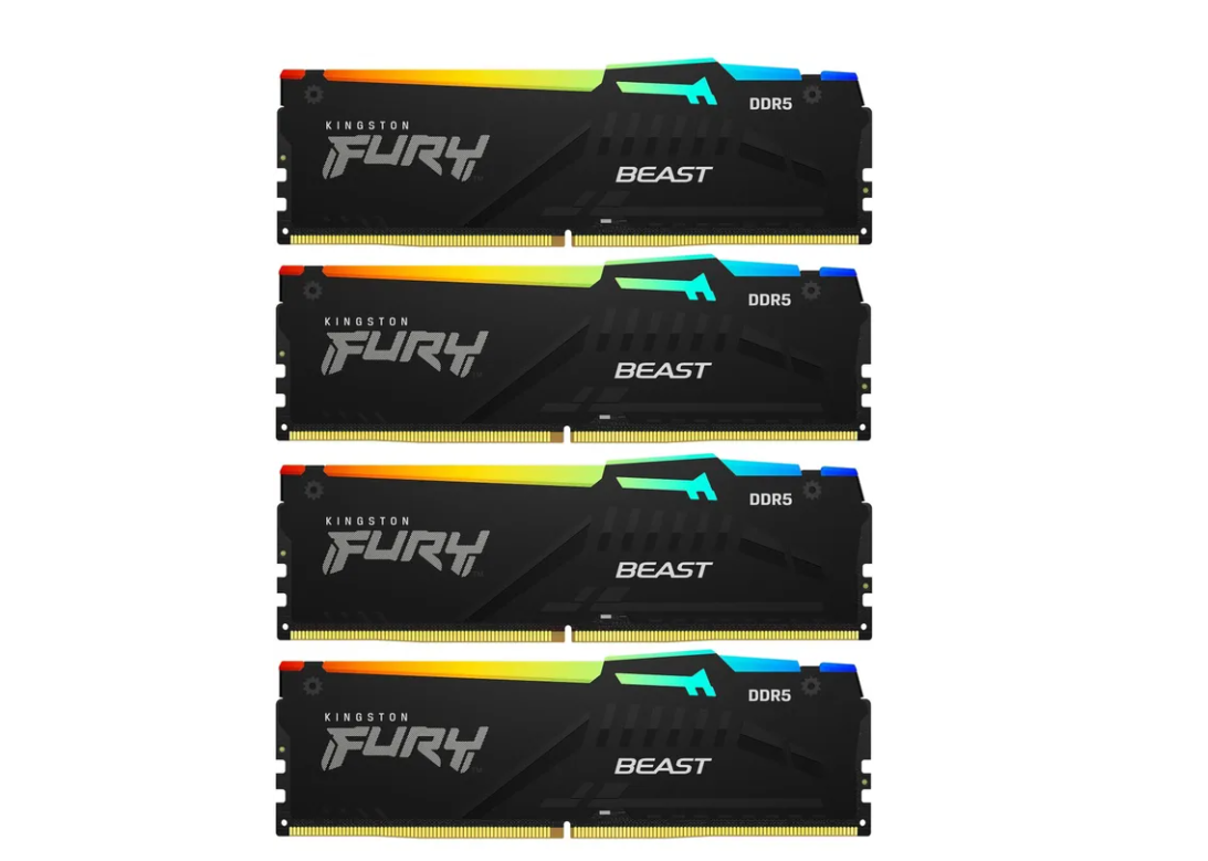 Модуль памяти DDR5 128Gb 5600MHz Kingston Fury Beast RGB XMP CL40 (Kit of 4)