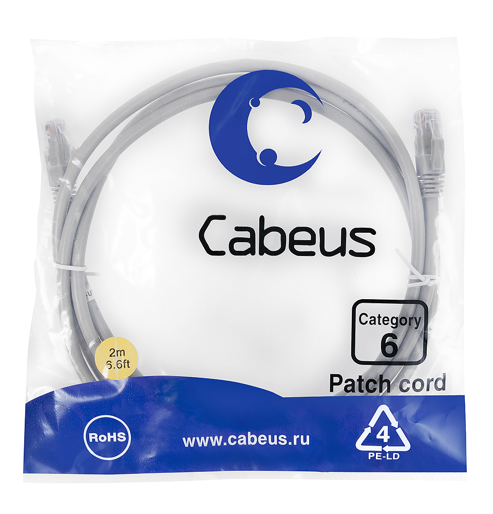 Кабель патч-корд Patch cord кат.6  2.0м, серый