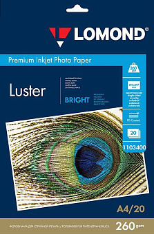 Бумага Lomond [A4] фактура, имитирующая текстуру шелковой ткани, ярко-белого цвета, 260гр/м2, 20л