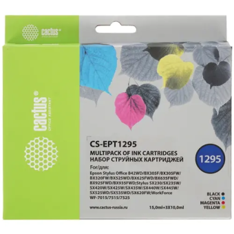 Картридж струйный Cactus CS-EPT1295 T1295 черный/голубой/желтый/пурпурный набор для Epson