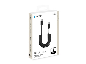 Кабель витой USB-C - USB-C, 1.5м, Deppa, витой, черный
