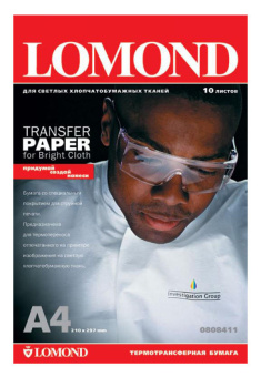 Бумага Lomond [A4] термотрансферная для светлых тканей, 140гр/м2, 10л