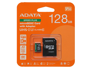 Карта памяти microSD 128Gb ADATA Speed Plus microSDXC Class 10 Speed Plus V30 A2  + адаптер SD