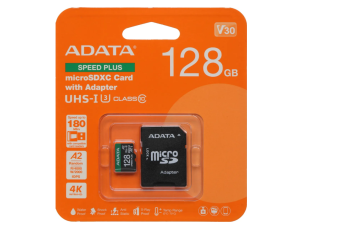 Карта памяти microSD 128Gb ADATA Speed Plus microSDXC Class 10 Speed Plus V30 A2  + адаптер SD