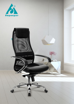 Кресло Бюрократ CH-609SL (эко.кожа/сетка, мех. качания, крест. металл хром, до 120 кг) Черный