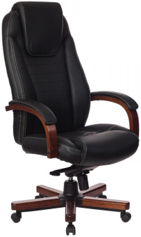 Кресло Бюрократ T-9923 WALNUT (кожа, мех. качания, крест. металл/дерево, до 200 кг) Черный