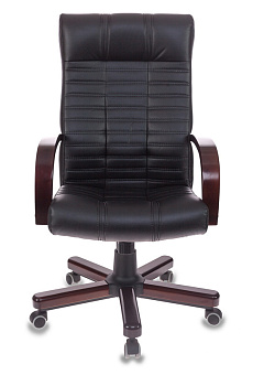Кресло Бюрократ KB-10WALNUT (кожа, мех. качания, крест. металл/дерево, до 120 кг) Черный