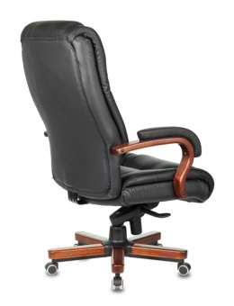 Кресло Бюрократ T-9925 WALNUT (кожа/кожзам, мех. качания, крест. металл/дерево, до 200 кг) Черный