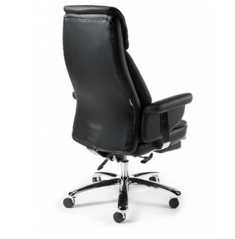 Кресло ПАРЛАМЕНТ (металл.крестовина + хром / черная кожа, до 120кг, мультиблок) Черный