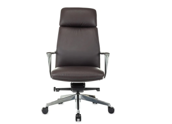 Кресло VEGA (кожа, до 150кг, основание-алюминий, механизм качания) Коричневый