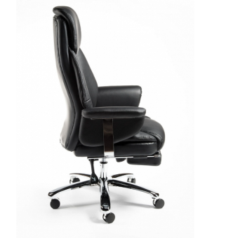 Кресло ПАРЛАМЕНТ (металл.крестовина + хром / черная кожа, до 120кг, мультиблок) Черный