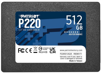 Накопитель SSD SATA 512Gb Patriot P220 (TLC, 550/500 Мбайт/сек, 240 TBW)