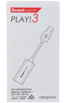 Звуковая карта внешняя Creative Sound Blaster Play! 3 (USB, 24бит/48кГц, 2.0, 1*Jack3.5-in, 1*Jack3.5-out)