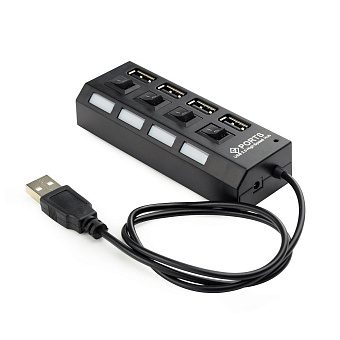 Концентратор USB-A - 4-port USB2.0, Gembird UHB-U2P4-02 с подсветкой и выключателем, блистер