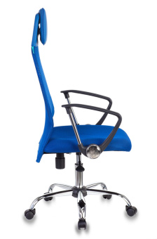 Кресло Бюрократ KB-6N (сетка/ткань, пружинно-винтовой мех. качания, крест. металл хром, до 120 кг) Синий