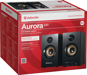 Акустическая система Defender Aurora S20 (2x10W, 3.5mm для подключения наушников, дерево) черный