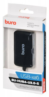Концентратор USB-A - 4-port USB3.0, BURO BU-HUB4-U3.0-S, черный