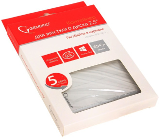 Внешний контейнер USB3.0 -> SATA 2.5", Gembird EE2-U3S-2-S, алюминий, серебристый