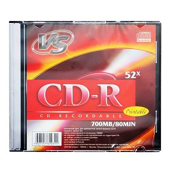 Диск CD-R 700 Mb VS 52x Slim Case Ink Printable