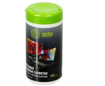 Салфетки Cactus CS-T1001 для экранов и оптики, туба 100шт, влажные)