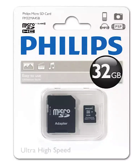 Карта памяти microSD 32Gb PHILIPS microSDHC Class 10 + SD адаптер