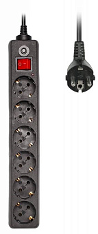 Сетевой фильтр BURO 3м (6 розеток, нагрузка до 10А) black